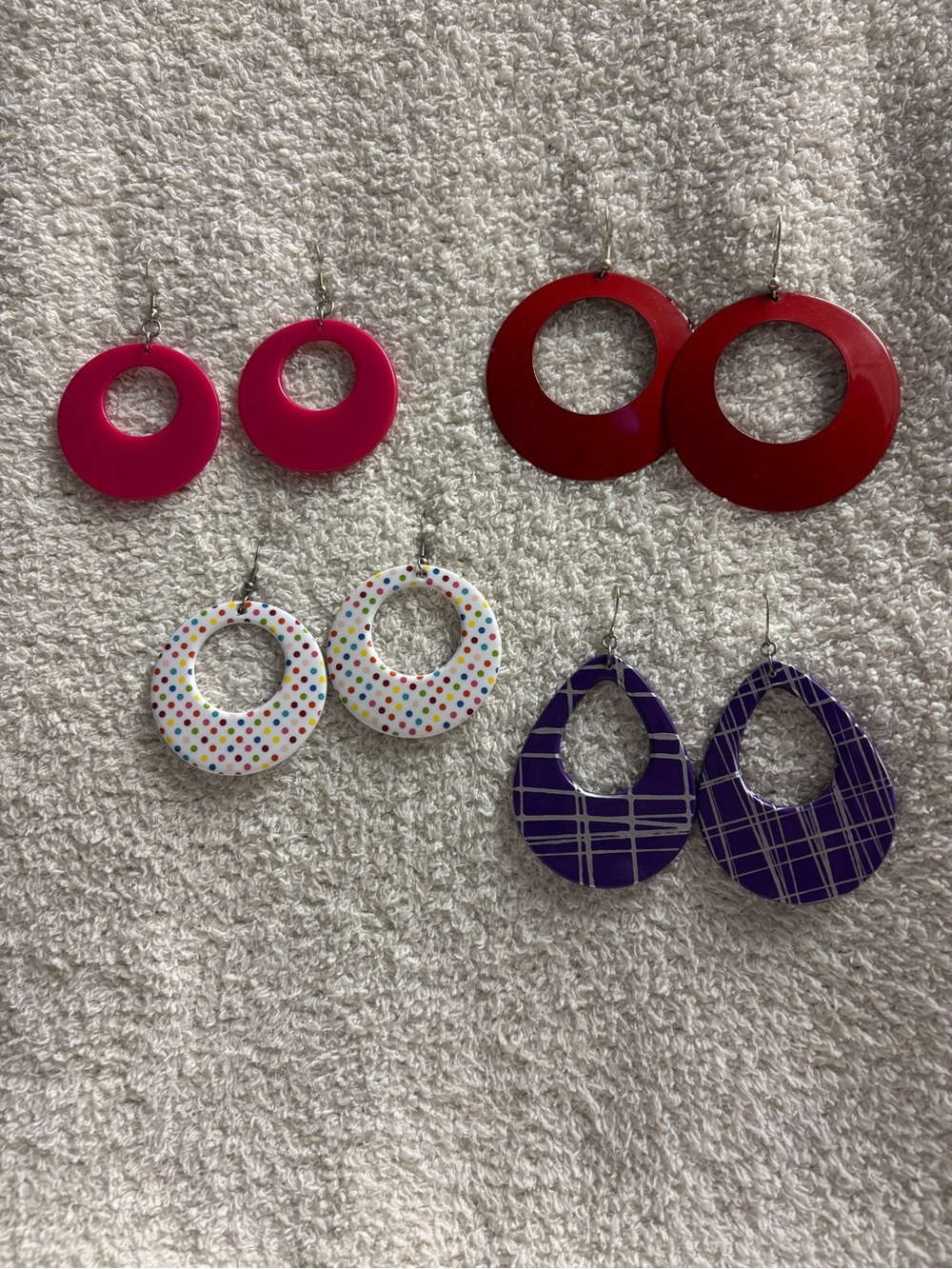 Colorful Earrings Set - Pink, Red, White Polka Dot, Purple